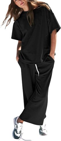 Pink Queen Womens Two Piece Outfits Short Sleeve Pullover Tops and Drawstring Wide Leg Pants Jogger Lounge Sets in Saudi Arabia