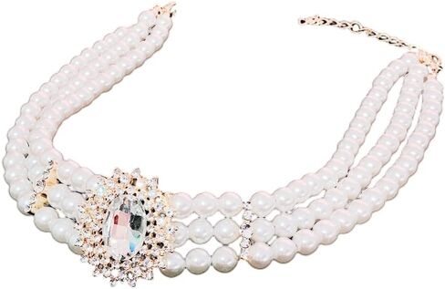 Multilayer Simulated Pearl Choker Necklace for Women 1920s Rhinestone Crystal Chunky Short Choker Necklace Chain Prom Party Dating Bridal Wedding Jewelry for Girls in Saudi Arabia
