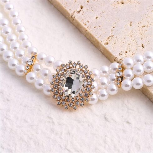 Multilayer Simulated Pearl Choker Necklace for Women 1920s Rhinestone Crystal Chunky Short Choker Necklace Chain Prom Party Dating Bridal Wedding Jewelry for Girls in Saudi Arabia