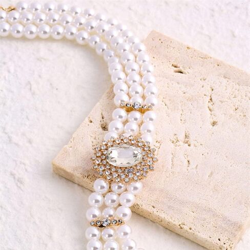 Multilayer Simulated Pearl Choker Necklace for Women 1920s Rhinestone Crystal Chunky Short Choker Necklace Chain Prom Party Dating Bridal Wedding Jewelry for Girls in Saudi Arabia