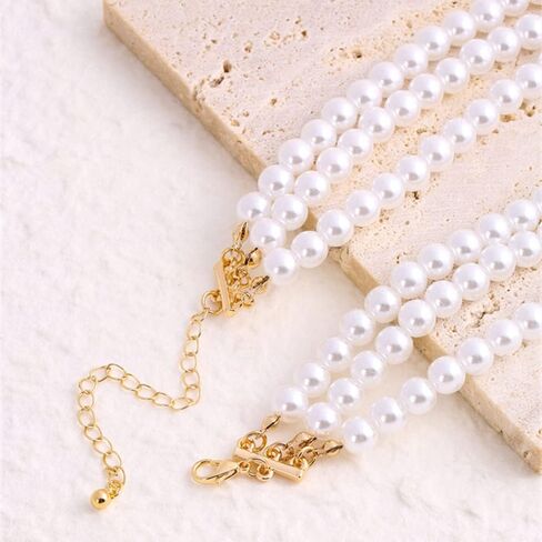 Multilayer Simulated Pearl Choker Necklace for Women 1920s Rhinestone Crystal Chunky Short Choker Necklace Chain Prom Party Dating Bridal Wedding Jewelry for Girls in Saudi Arabia
