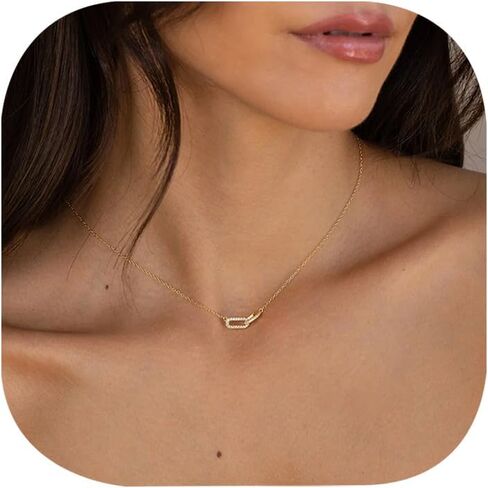 NOKMIT 14K Gold Necklace for Women Girls Dainty Gold Cute Cubic Zirconia Sister Pendant Necklace Interlocking Choker Necklace Circles Paperclip Heart Sun Moon Charm Jewelry Gifts for Her in Saudi Arabia