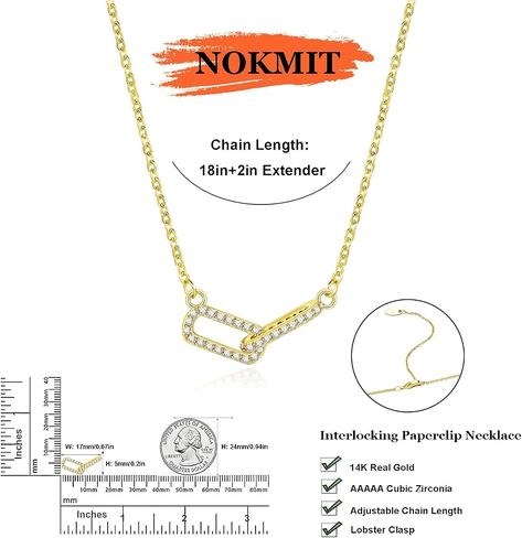 NOKMIT 14K Gold Necklace for Women Girls Dainty Gold Cute Cubic Zirconia Sister Pendant Necklace Interlocking Choker Necklace Circles Paperclip Heart Sun Moon Charm Jewelry Gifts for Her in Saudi Arabia