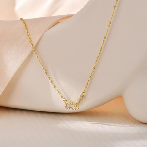 NOKMIT 14K Gold Necklace for Women Girls Dainty Gold Cute Cubic Zirconia Sister Pendant Necklace Interlocking Choker Necklace Circles Paperclip Heart Sun Moon Charm Jewelry Gifts for Her in Saudi Arabia