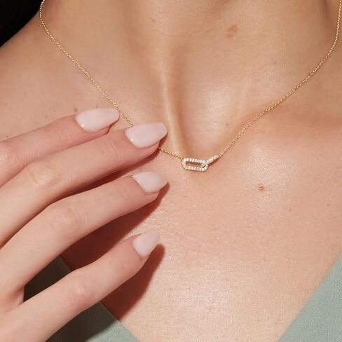 NOKMIT 14K Gold Necklace for Women Girls Dainty Gold Cute Cubic Zirconia Sister Pendant Necklace Interlocking Choker Necklace Circles Paperclip Heart Sun Moon Charm Jewelry Gifts for Her in Saudi Arabia