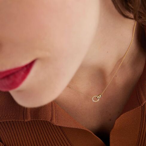 NOKMIT 14K Gold Necklace for Women Girls Dainty Gold Cute Cubic Zirconia Sister Pendant Necklace Interlocking Choker Necklace Circles Paperclip Heart Sun Moon Charm Jewelry Gifts for Her in Saudi Arabia