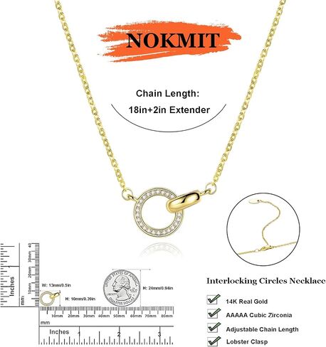 NOKMIT 14K Gold Necklace for Women Girls Dainty Gold Cute Cubic Zirconia Sister Pendant Necklace Interlocking Choker Necklace Circles Paperclip Heart Sun Moon Charm Jewelry Gifts for Her in Saudi Arabia