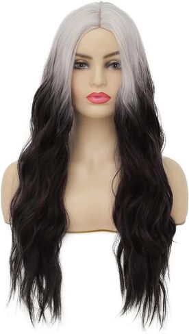 Kaneles White and Black Curly Women Wigs Long Wave Hair for Halloween Cosplay Costume Synthetic Ombre Wigs in Saudi Arabia