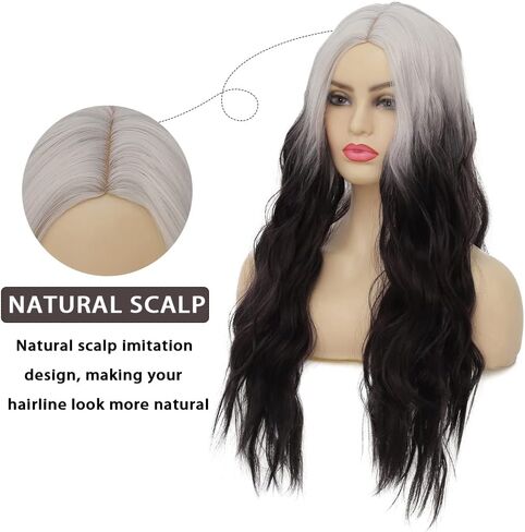 Kaneles White and Black Curly Women Wigs Long Wave Hair for Halloween Cosplay Costume Synthetic Ombre Wigs in Saudi Arabia