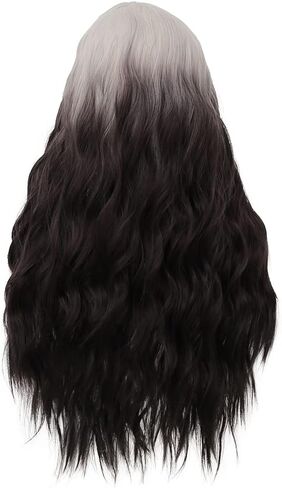 Kaneles White and Black Curly Women Wigs Long Wave Hair for Halloween Cosplay Costume Synthetic Ombre Wigs in Saudi Arabia