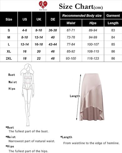 Kate Kasin Women's Satin Skirt High Waist Hidden Elasticized Waistband Flowy Casual A Line Midi Skirt in Saudi Arabia