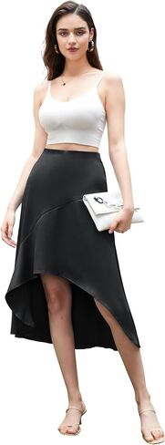 Kate Kasin Women's Satin Skirt High Waist Hidden Elasticized Waistband Flowy Casual A Line Midi Skirt in Saudi Arabia