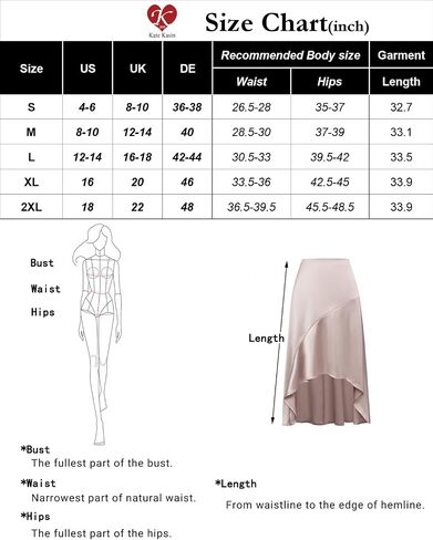 Kate Kasin Women's Satin Skirt High Waist Hidden Elasticized Waistband Flowy Casual A Line Midi Skirt in Saudi Arabia