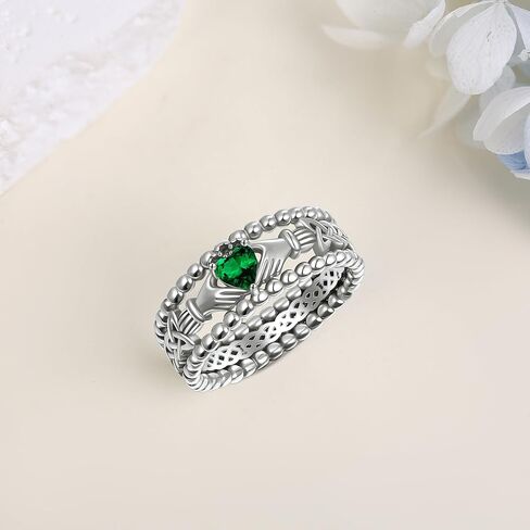 EXRANQO Claddagh Rings For Women 925 Sterling Sliver Cubic Zircon Vintage Irish Claddagh Ring Celtic Claddagh Jewelry Mothers Day Valentine's Day Birthday Gifts For Women Girls Mother in Kuwait