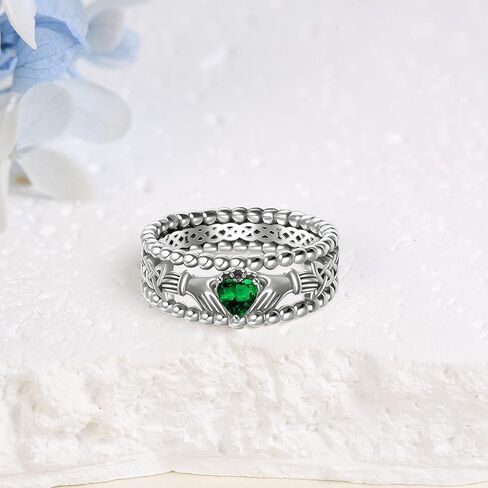 EXRANQO Claddagh Rings For Women 925 Sterling Sliver Cubic Zircon Vintage Irish Claddagh Ring Celtic Claddagh Jewelry Mothers Day Valentine's Day Birthday Gifts For Women Girls Mother in Kuwait