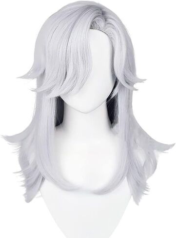 Cyno Sumeru Genshin Cosplay Wig Women Long Layered Silver White Hair in Kuwait