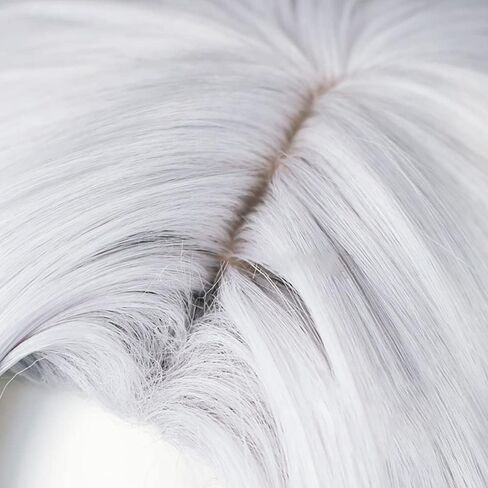 Cyno Sumeru Genshin Cosplay Wig Women Long Layered Silver White Hair in Kuwait