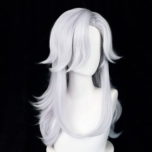 Cyno Sumeru Genshin Cosplay Wig Women Long Layered Silver White Hair in Kuwait