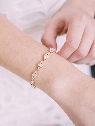 SWEETV Rose Gold Marquise Wedding Earrings and Bracelets Jewelry Set for Women Prom in Saudi Arabia