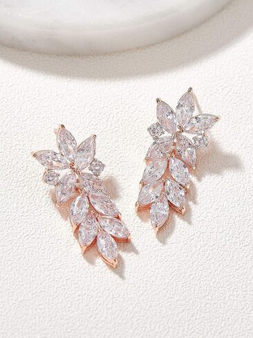 SWEETV Rose Gold Marquise Wedding Earrings and Bracelets Jewelry Set for Women Prom in Saudi Arabia