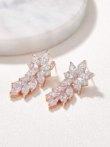 SWEETV Rose Gold Marquise Wedding Earrings and Bracelets Jewelry Set for Women Prom in Saudi Arabia