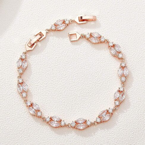 SWEETV Rose Gold Marquise Wedding Earrings and Bracelets Jewelry Set for Women Prom in Saudi Arabia