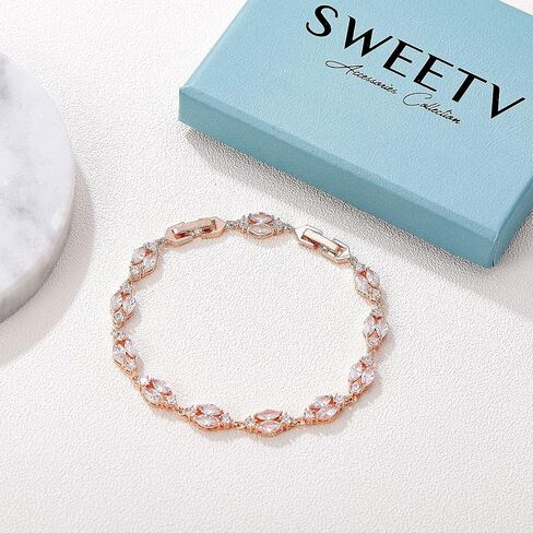 SWEETV Rose Gold Marquise Wedding Earrings and Bracelets Jewelry Set for Women Prom in Saudi Arabia