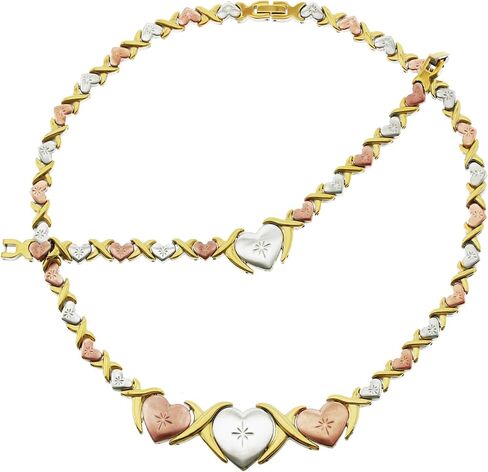 مجموعة Bling Bling NY للسيدات من الفولاذ المقاوم للصدأ المضاد للتشوه على شكل قلب كبير Claddagh XOXO، قلادة Stampato Hugs & Kisses وقلادة وسوار مجموعة علاقات قلوب الحب 45.72 سم in Kuwait