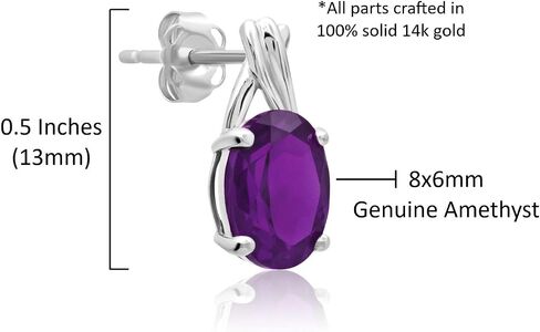 MAX + STONE 14k White Gold Amethyst Oval Drop Twist Stud Earrings and Drop Twist Setting Pendant Necklace for Women | 8mm x 6mm with Push Backs | 9mm x 7mm Birthstone with Adjustable Cable Chain in Saudi Arabia