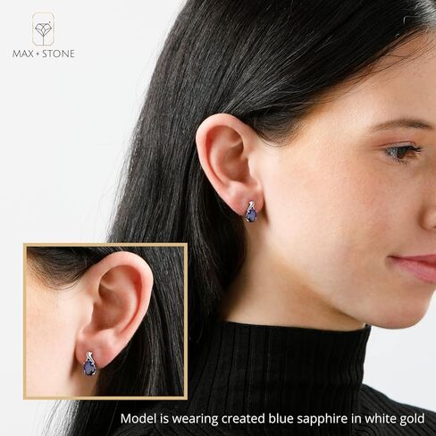 MAX + STONE 14k White Gold Amethyst Oval Drop Twist Stud Earrings and Drop Twist Setting Pendant Necklace for Women | 8mm x 6mm with Push Backs | 9mm x 7mm Birthstone with Adjustable Cable Chain in Saudi Arabia
