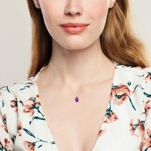 MAX + STONE 14k White Gold Amethyst Oval Drop Twist Stud Earrings and Drop Twist Setting Pendant Necklace for Women | 8mm x 6mm with Push Backs | 9mm x 7mm Birthstone with Adjustable Cable Chain in Saudi Arabia