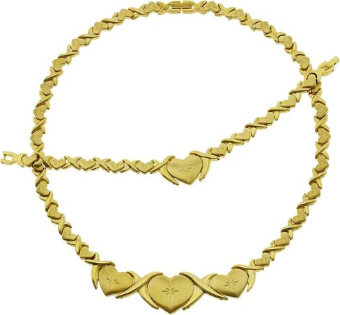 مجموعة Bling Bling NY للسيدات من الفولاذ المقاوم للصدأ المضاد للتشوه على شكل قلب كبير Claddagh XOXO، قلادة Stampato Hugs & Kisses وقلادة وسوار مجموعة علاقات قلوب الحب 45.72 سم in Kuwait
