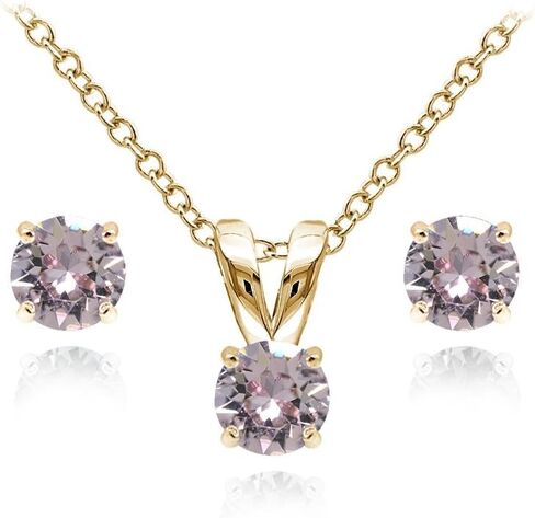 B. BRILLIANT Small Necklace and Earrings Set in Yellow Gold Flashed Sterling Silver Dainty Crystal Solitaire Pendant & Earring Birthstone Jewelry Set for Women Girls Bridesmaids in Saudi Arabia