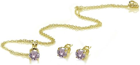 B. BRILLIANT Small Necklace and Earrings Set in Yellow Gold Flashed Sterling Silver Dainty Crystal Solitaire Pendant & Earring Birthstone Jewelry Set for Women Girls Bridesmaids in Saudi Arabia