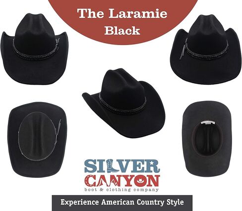 قبعة رعاة البقر الغربية من الصوف الغربي قابلة للتشكيل، فضي كانيون، أسود in Kuwait