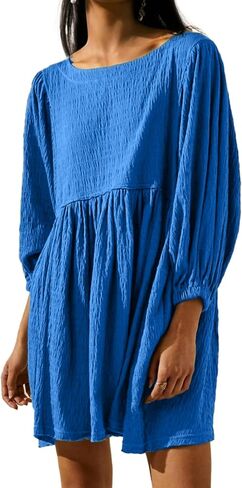 Simplee Apparel Womens Flowy Summer Tunic Dress Puff Sleeve Casual Babydoll Mini Dresses with Pockets in Saudi Arabia