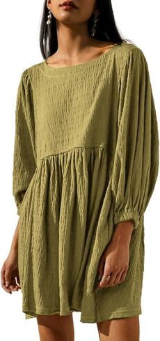 Simplee Apparel Womens Flowy Summer Tunic Dress Puff Sleeve Casual Babydoll Mini Dresses with Pockets in Saudi Arabia