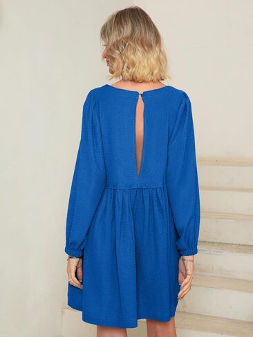 Simplee Apparel Womens Flowy Summer Tunic Dress Puff Sleeve Casual Babydoll Mini Dresses with Pockets in Saudi Arabia