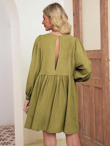 Simplee Apparel Womens Flowy Summer Tunic Dress Puff Sleeve Casual Babydoll Mini Dresses with Pockets in Saudi Arabia