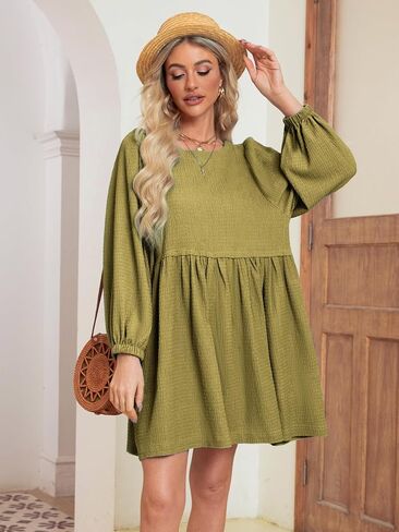 Simplee Apparel Womens Flowy Summer Tunic Dress Puff Sleeve Casual Babydoll Mini Dresses with Pockets in Saudi Arabia