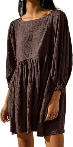 Simplee Apparel Womens Flowy Summer Tunic Dress Puff Sleeve Casual Babydoll Mini Dresses with Pockets in Saudi Arabia
