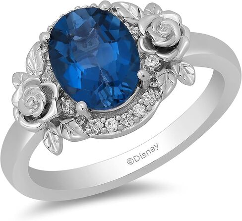 Jewelili Enchanted Disney Fine Jewelry Sterling Silver with 1/10 Cttw Diamond and London Blue Topaz Cinderella 70th Ring in Saudi Arabia