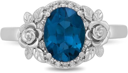 Jewelili Enchanted Disney Fine Jewelry Sterling Silver with 1/10 Cttw Diamond and London Blue Topaz Cinderella 70th Ring in Saudi Arabia