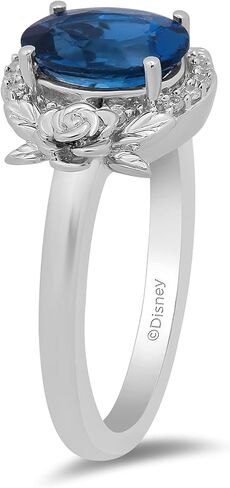 Jewelili Enchanted Disney Fine Jewelry Sterling Silver with 1/10 Cttw Diamond and London Blue Topaz Cinderella 70th Ring in Saudi Arabia