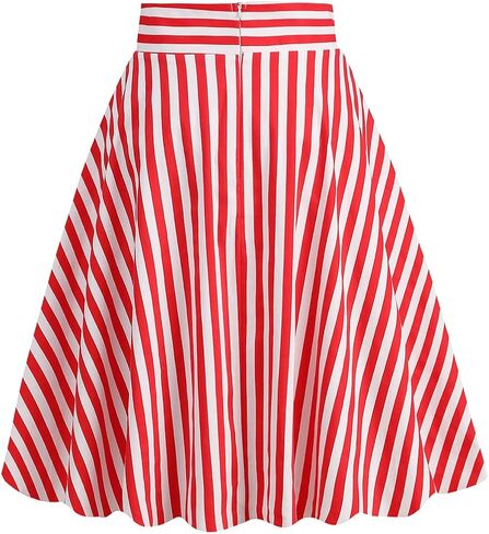 1950s Skirts for Women Vintage Striped Midi Skirt High Waist A-Line Flared Skirt Office Casual Knee Length Stripes Skirts in Saudi Arabia