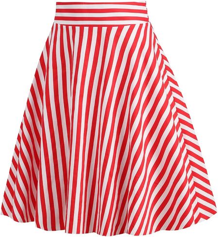 1950s Skirts for Women Vintage Striped Midi Skirt High Waist A-Line Flared Skirt Office Casual Knee Length Stripes Skirts in Saudi Arabia
