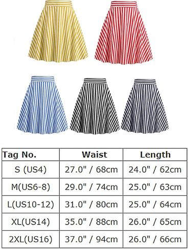 1950s Skirts for Women Vintage Striped Midi Skirt High Waist A-Line Flared Skirt Office Casual Knee Length Stripes Skirts in Saudi Arabia