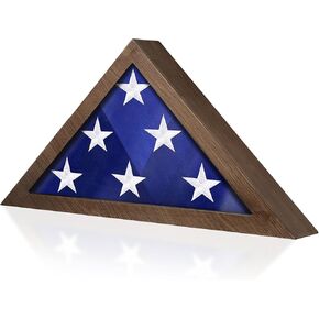 Flag Case for 5’ x 9.5’ Burial Flag, Wooden Veteran Funeral Flag Box Display Case with HD Plexiglass Glass and Wall Mounted, Folded Triangle Flag Frames for American Memorial Flag, Light Walnut