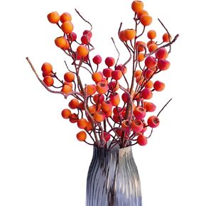 4 Pack Artificial Orange Berry Stems 24 Inches Faux Holly Berries Branches Burgundy Berry Picks for Thanksgiving Christmas Home Holiday Wedding DIY Crafts Decor, 60cm/23.6in