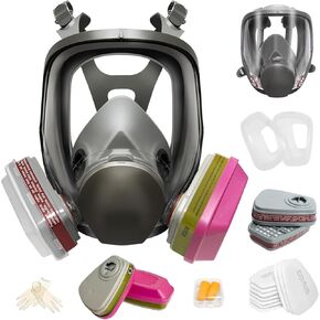 Full Face Gas Masks Survival Nuclear and Chemical, Reusable Full Face Respirator Gas Mask with Activated Carbon Filter